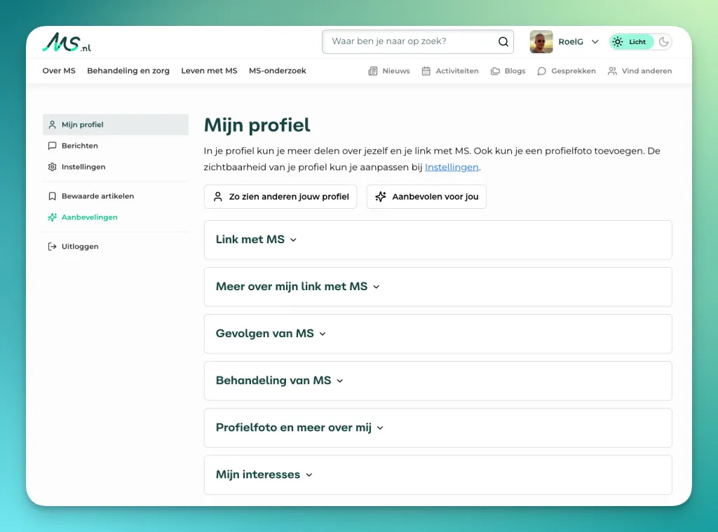 Screenshot van de Profiel bewerken pagina op MS.nl