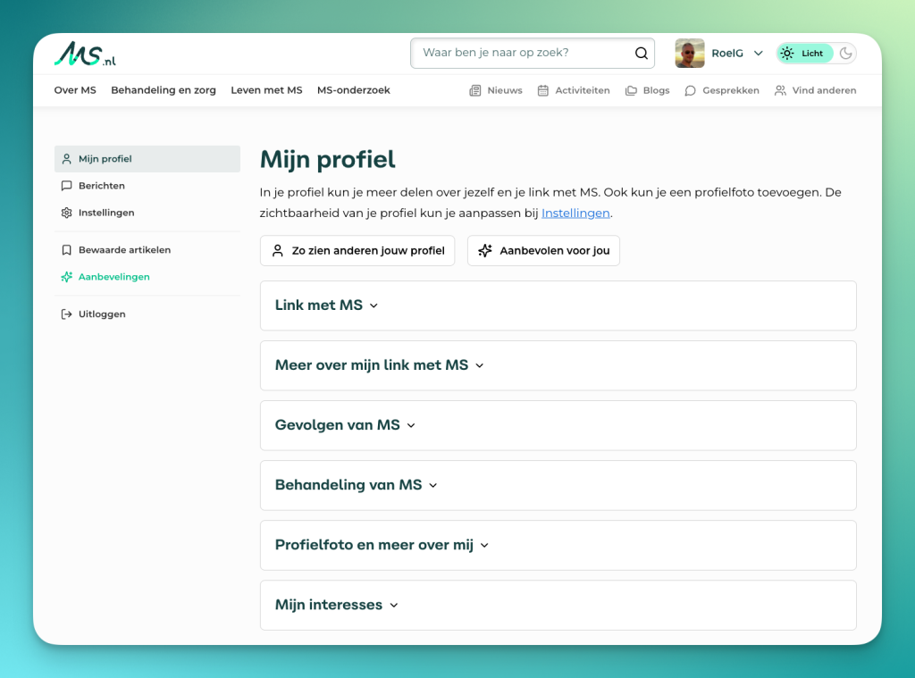 Screenshot van de Profiel bewerken pagina op MS.nl